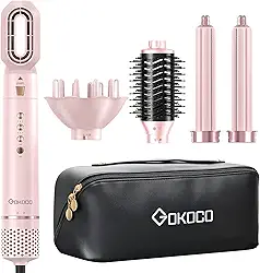 GOKOCO Escova Secador de Cabelo Profissional 5 em 1 - Kit Modelador com Bocal, Difusor, Escova Secadora, 2 Modelador de Cachos, íons Negativos Alta Velocidade Para Secar, Alisar e Enrolar, GD031 127v Rosa
