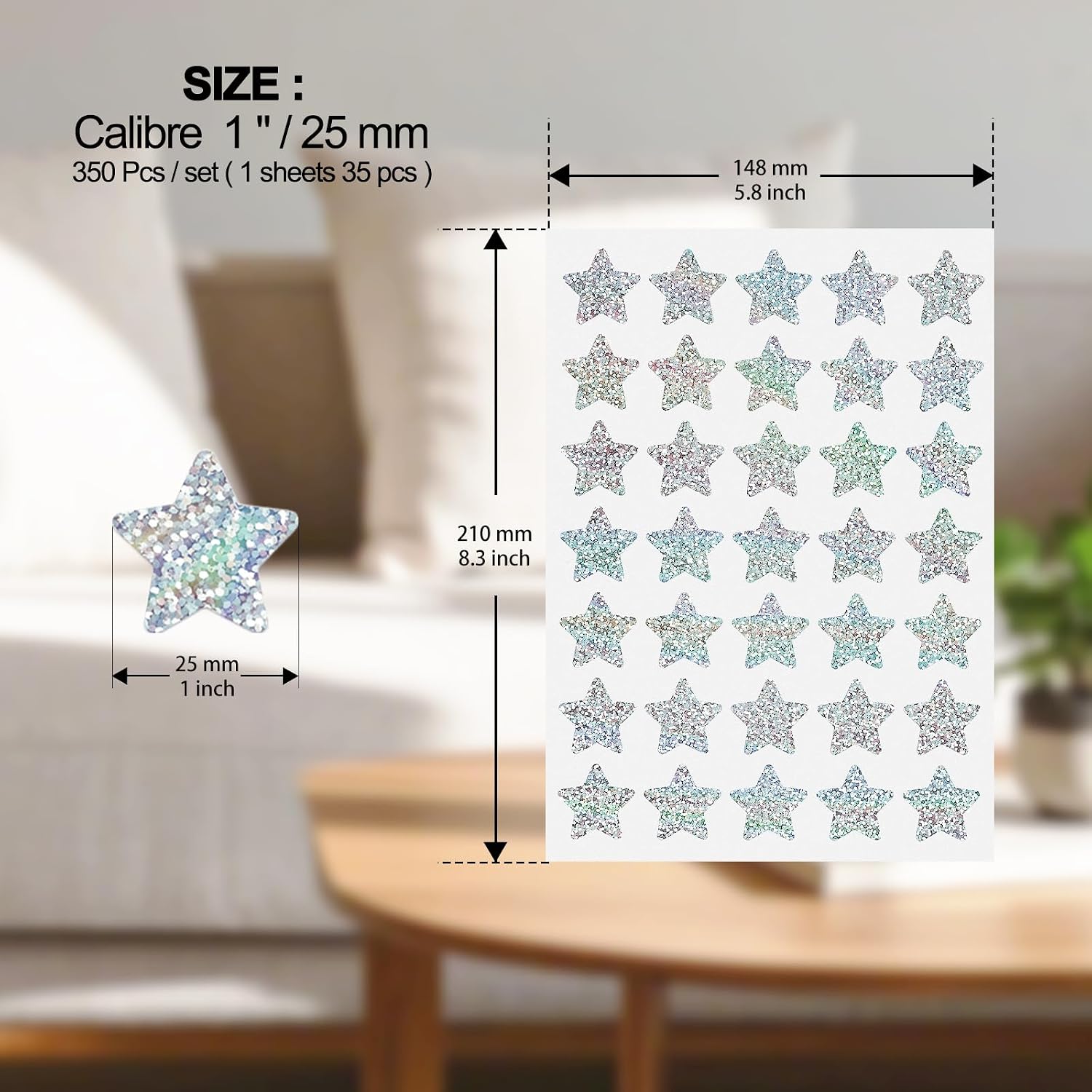 Holographic Star Sticker 1 Inch Vinyl 6 Colors Rewards Label 350 PCS image 2