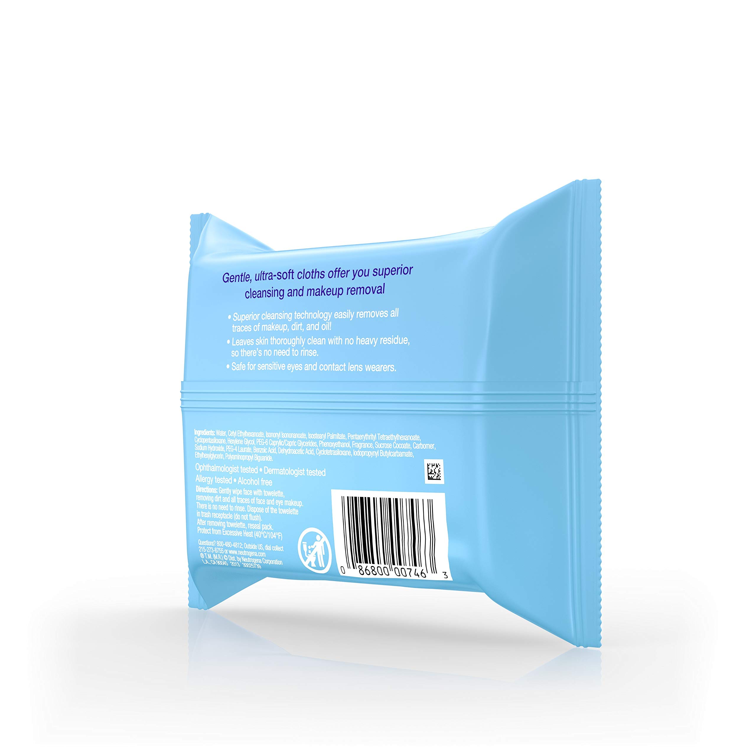 Neutrogena Makeup Remover Cleansing Facial Towelettes, Daily Gentle Face Wipes to Remove Oil, Dirt, & 99.3% of Makeup, Safe for Sensitive Eyes, Alcohol Free Wipes in Resealable Pack, 21 ct (Pack of 3)