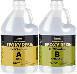 TAKIMO 68oz 3x UV Resistant Epoxy Resin Kit - Bubble Free Crystal Clear for River Tables, Bar Tops, Art, Wood Coating