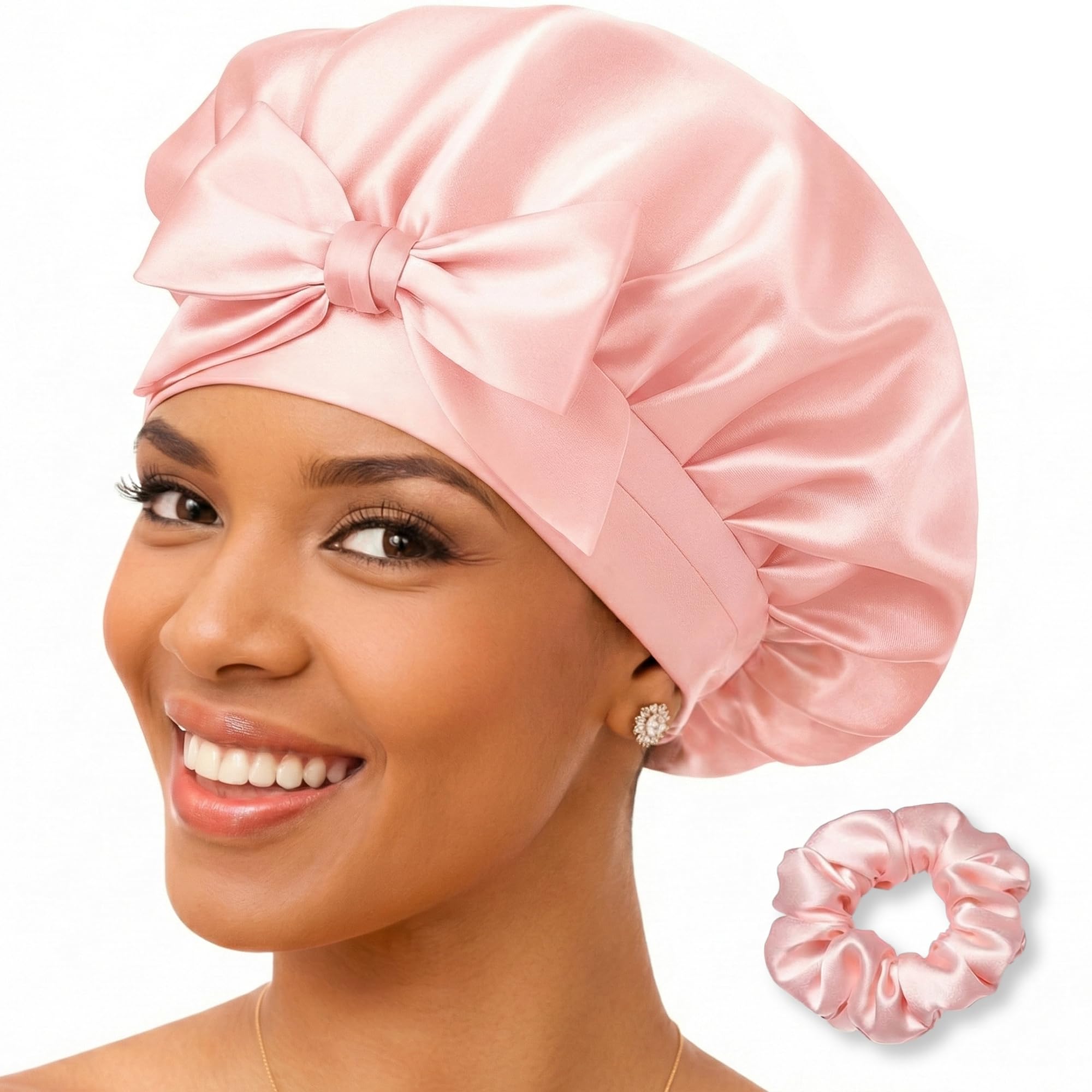Silk Bonnet 100% Mulberry Silk Sleep Cap Breathable & Adjustable Sleeping Caps Silk Hair Wrap Women Night Cap for Curly Hair