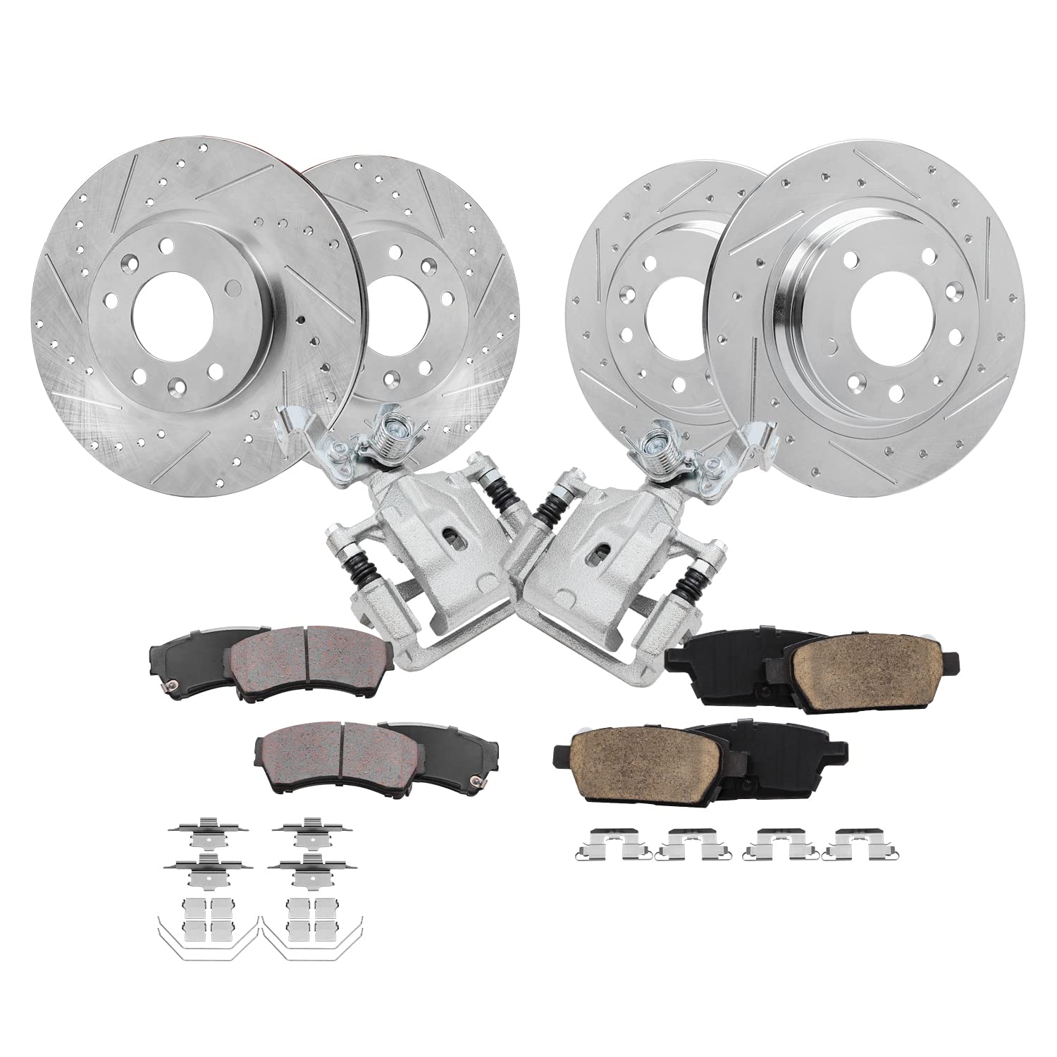 Detroit Axle - Brake Kit for Ford Fusion Lincoln Zephyr Mazda 6 | Mercury Milan, Rear Brake Calipers 11.77'' inch Front and 11.02'' inch Rear Drilled Slotted Brake Rotors Ceramic Brake Pads