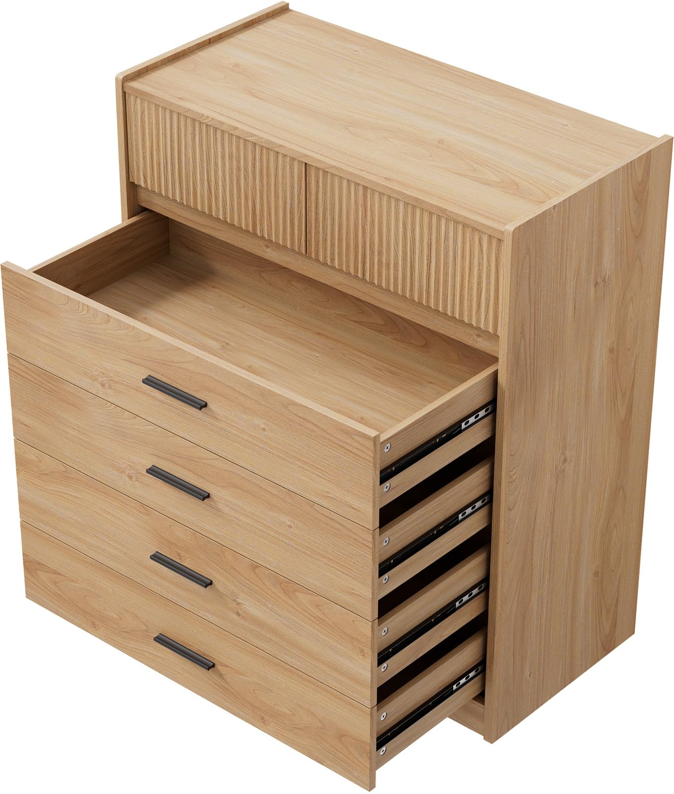 DG1 Cómoda con 6 Cajones, Blanco y Roble, 74x40x90 cm, Tablero de Partículas con Certificación FSC, Diseño Moderno Compacto (Madera Natural)