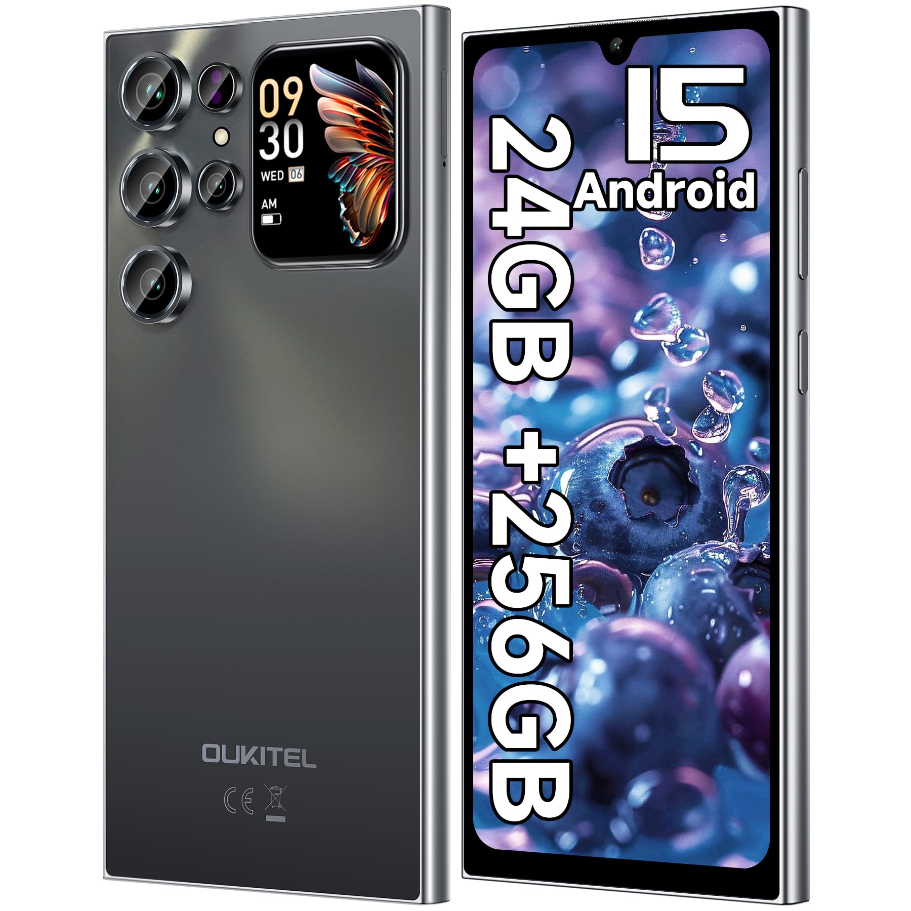 OUKITEL C62 Pro Smartphone, 24GB+256GB/1TB, 6.88'' &1.81'' Dual Display NFC | 5150mAh Smartphone Android 15, 13MP+5MP Telefono Cellulare, Octa Core Smartphone Gaming, 4G Dual SIM/OTG/Face ID/GPS, Nero