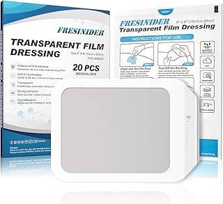FRESINIDER Transparent Film Dressing 6” x 8” (20 Pack) – Large Waterproof Shower Bandages, Breathable Clear Wound Cover with Border for IV Shield, Post-Surgery Care & Tattoo Aftercare