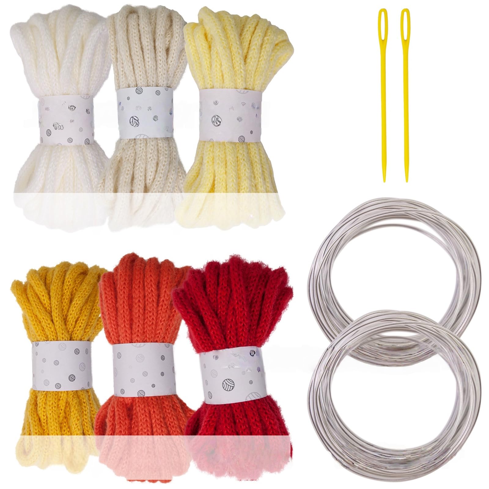 Tsophreniq 6Rolls Braided Polyester Rope 7mmX5Meters Hollowed Braided Cord with Needle and Fixed Wire for Art Craft and Decoration Gardening Decoration Cord