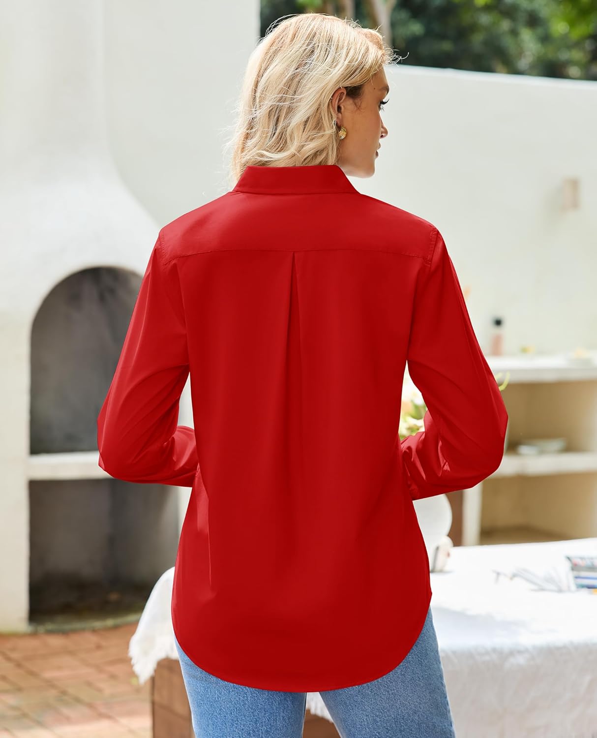 siliteelon Womens Button Down Shirt: Collared Dress Shirt Long Sleeve Cotton Button Up Shirt Work Office Blouse Top - Image 4