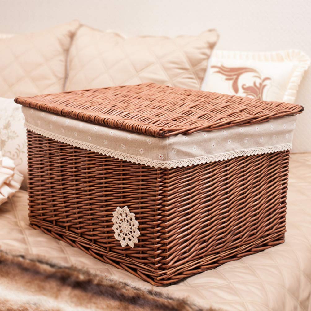 Cesto Portaoggetti Intrecciato in Rattan Con Coperchio Scatola Organizzatrice Per Cosmetici E Oggetti Vari Perfetta Per Camera Da Letto E Soggiorno Piccola