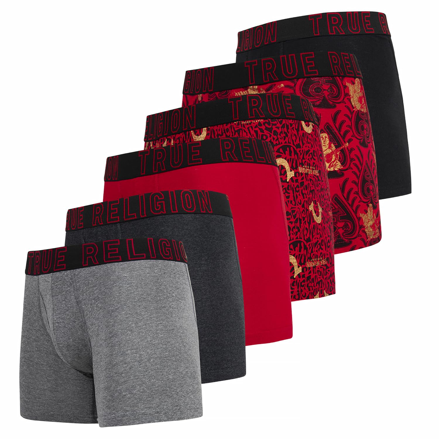 True Religion Mens Boxer Briefs Cotton Stretch Underwear for Men Pack of 6 Red