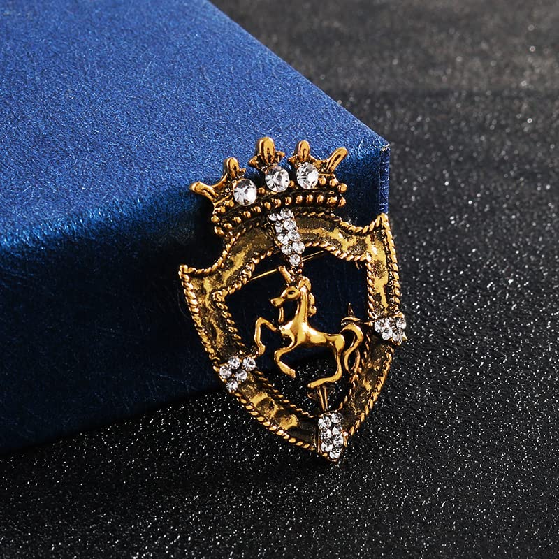 Image of Vintage Crown Horse Brooch Pins for Women Men Rhinestone Shield Horse Animal Badge Lapel Pin Suit Coat Accessories Jewelry