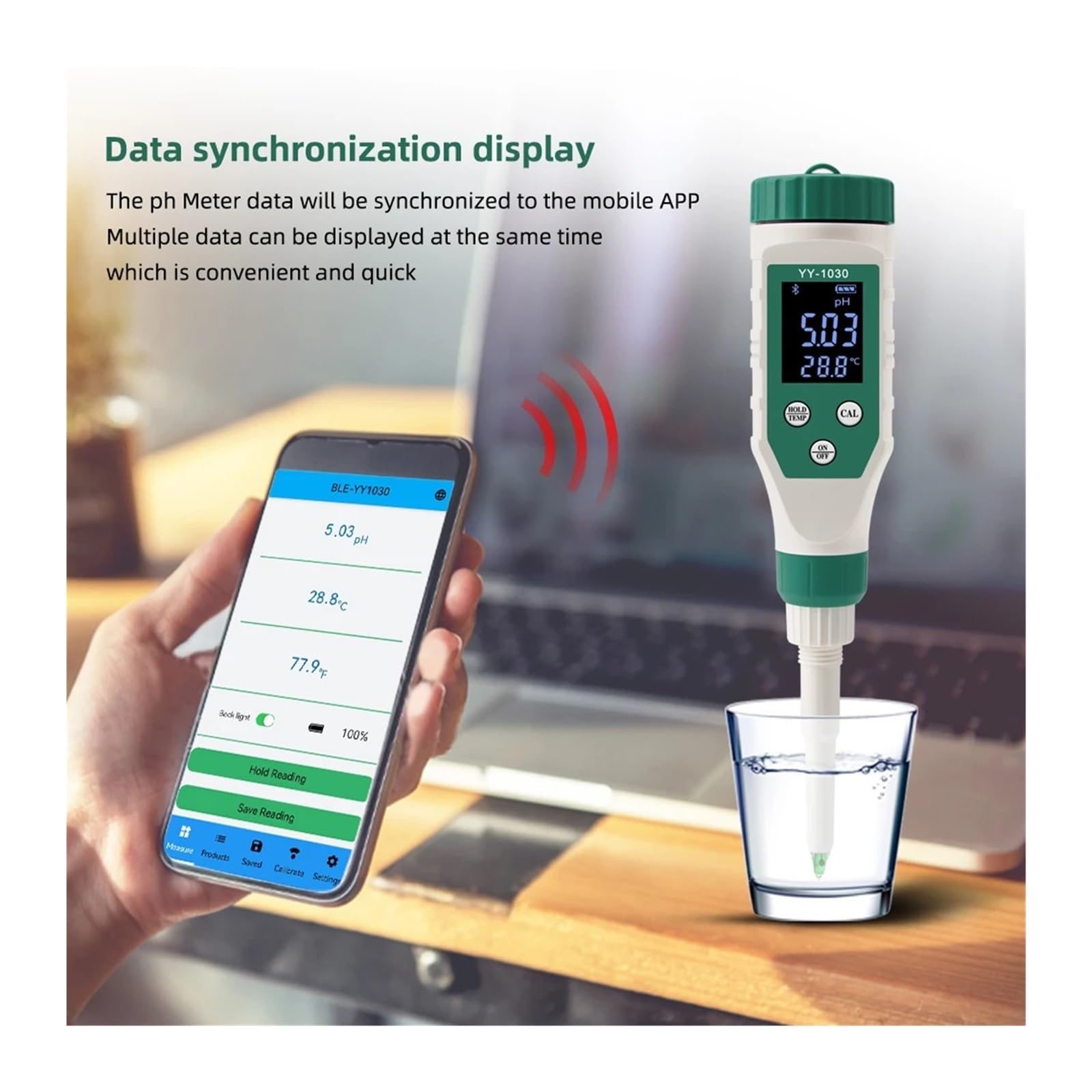 Humidimètre, Testeur de pH Alimentaire numérique Bluetooth 0,00 à 14, capteur Haute précision, testeur d'acidité intellint for Le brassa, froma, la Viande et Mise en Conserve Fruits