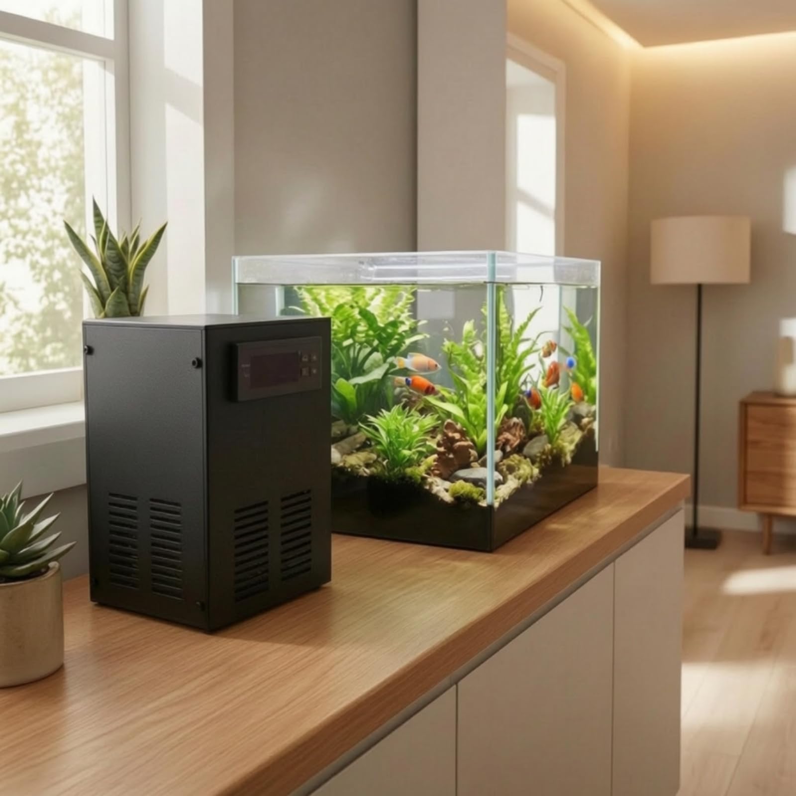 Refrigeratore in Linea con Pompa Automatico Intelligente per Acquariofili, Acquari Marini, 20L, LG-C20 Nero Freddo/Caldo Con Pompa E Tubo