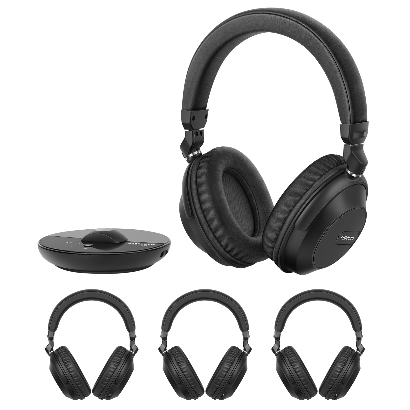 SIMOLIO 747D Auriculares Inalambricos TV con Voz Clara para Diálogos | Auriculares TV Bluetooth para Escuchar Grupo&Fiestas, Discotecas Silenciosas, Iglesias, Sin Retraso, By-pass, Larga Autonomía
