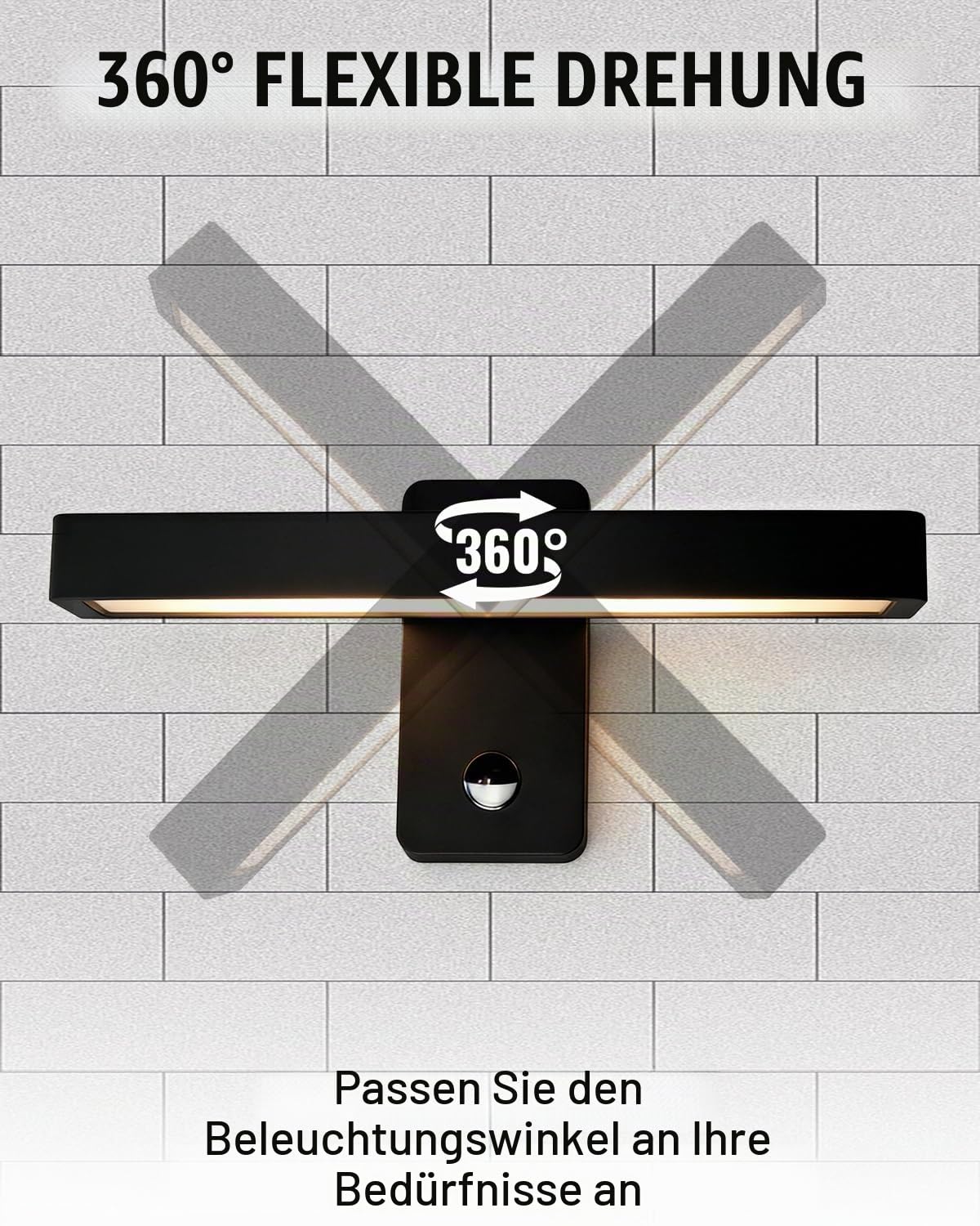 Außenlampe mit Bewegungsmelder, IP65 Aluminium Wandleuchte
