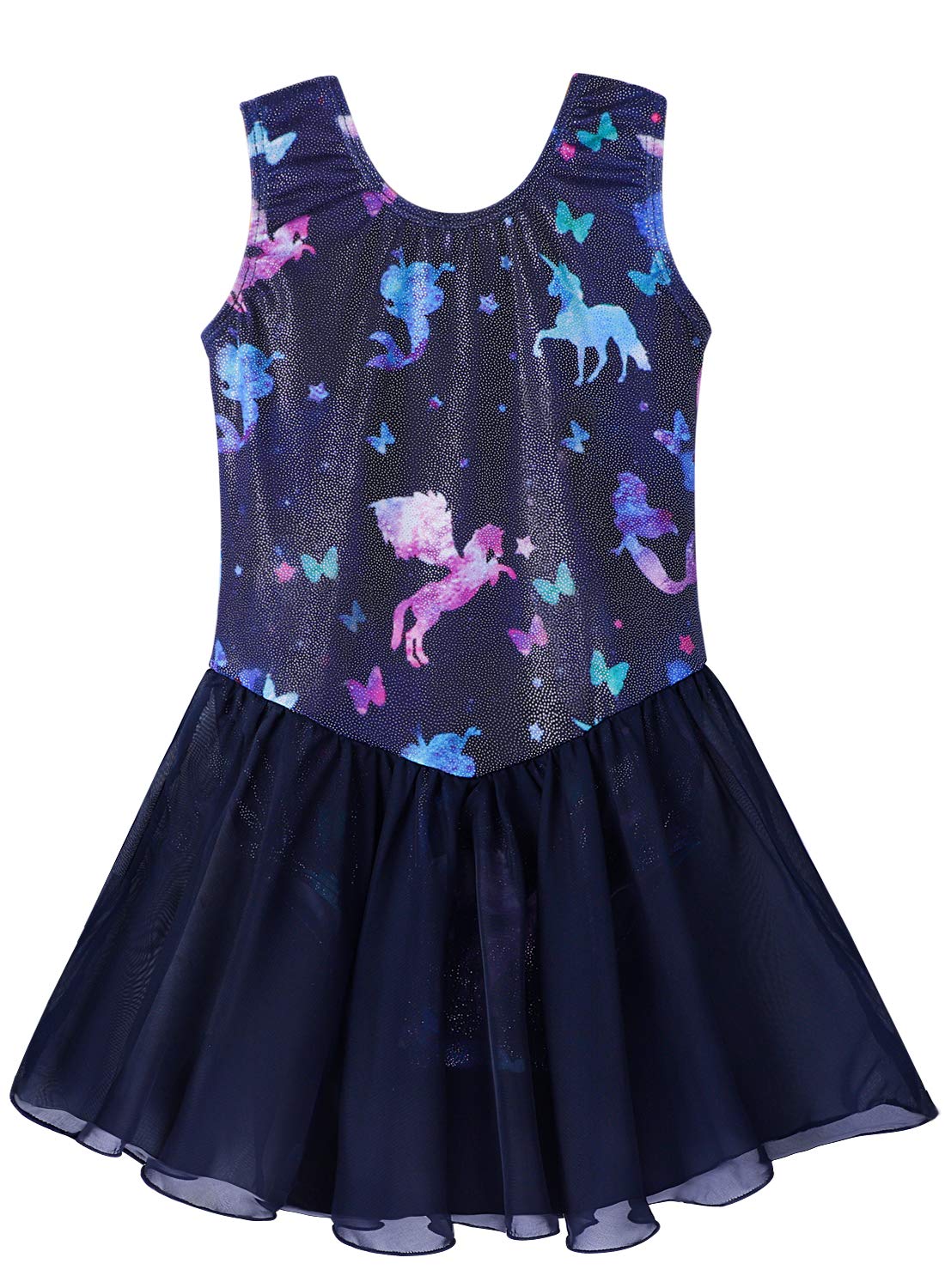 Girls Gymnastics Leotards with Skirt Ballet Tutu Dance Dress Toddler Kid Flutter Sleeve Mermaid Gymnastic Dancewear 2-11Y