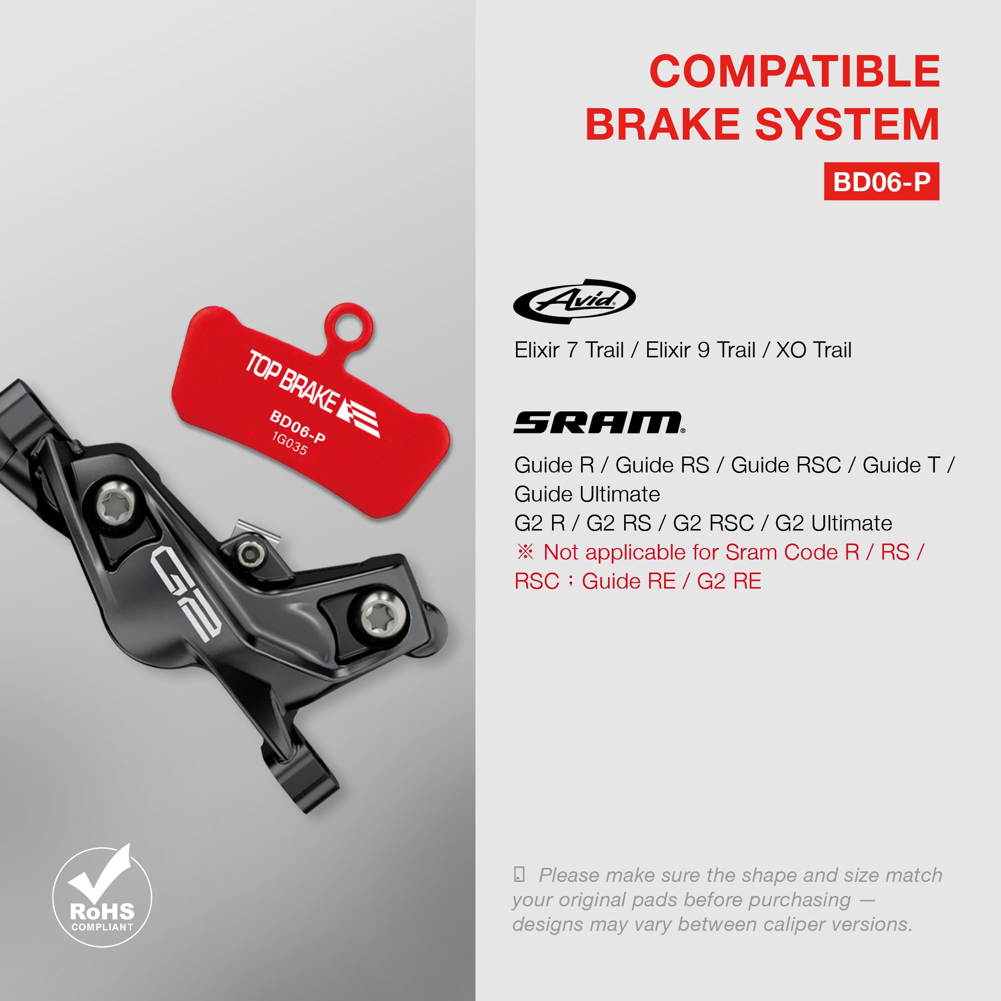 TOP BRAKE Pastiglie freno a disco bici compatibili con SRAM G2 R/RS/RSC, Guide R/RS/RSC, AVID Elixir 7 9 XO | MTB/eMTB/Cross-Country (XC)/Racing/Trail