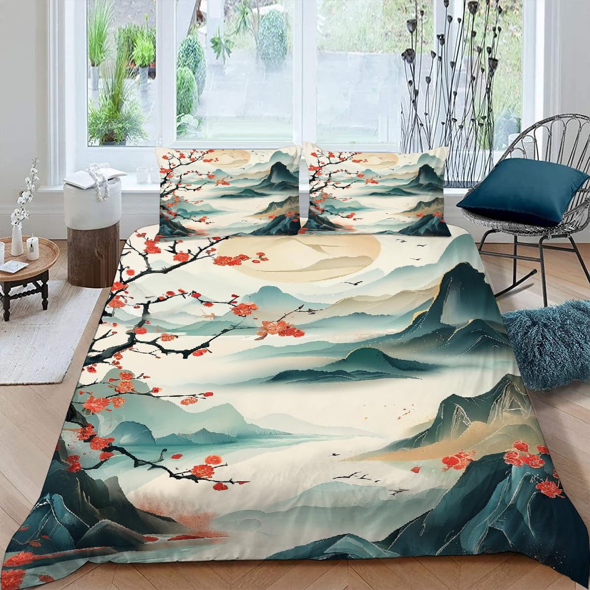 Fleurs de cerisier pour cette housse de couette 220x240cm style Japon 2 personne