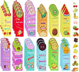 AUAUY Scented Bookmarks for Kids - Scratch and Sniff Fruit Scented Fun Book Marks for Students, Teens, Readers and Food Lovers - 12 Styles (39 PCS)