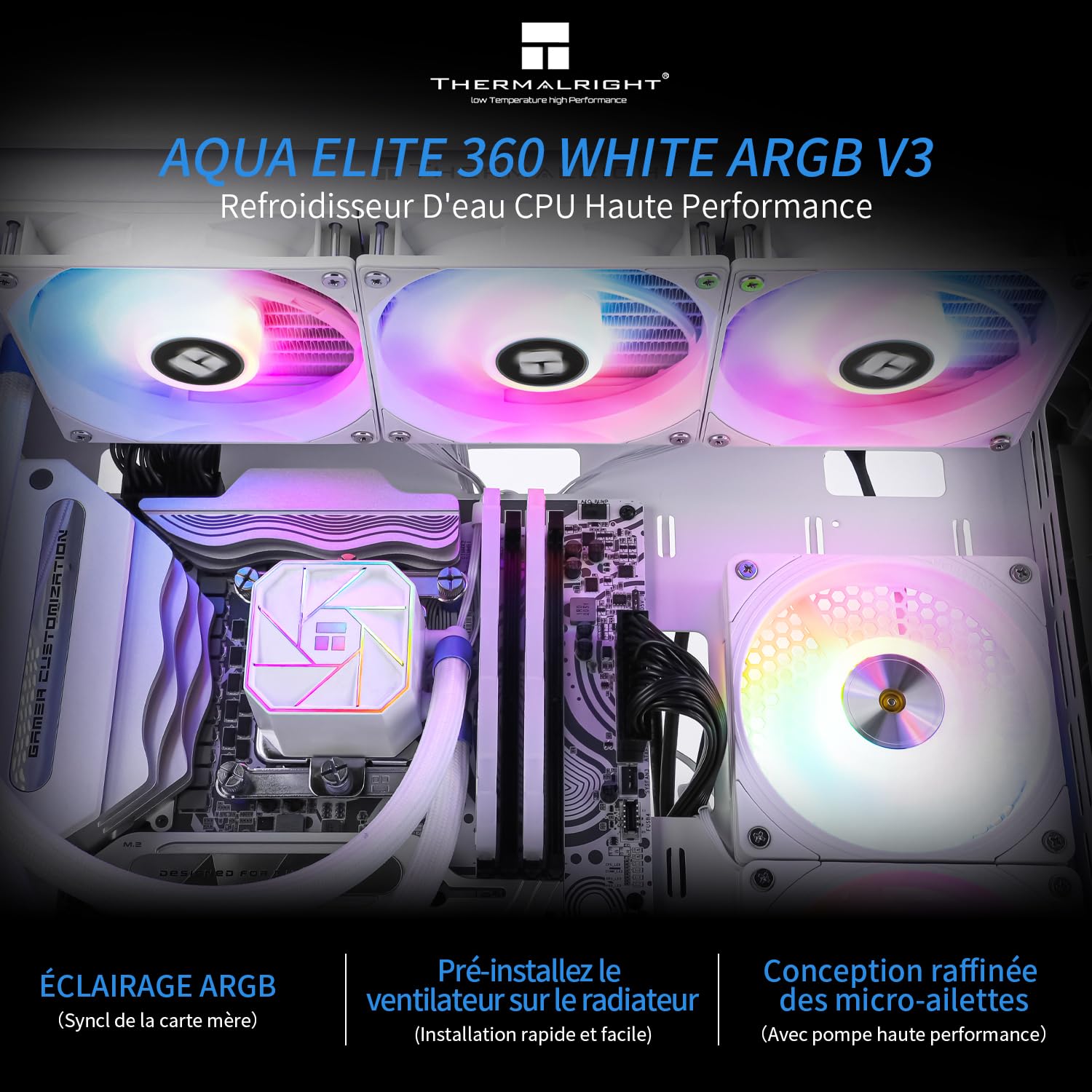 Thermalright AQUA ELITE 360 WHITE V3 - Raffreddatore per CPU liquido, doppia ventola PWM ARGB con cuscinetti S-FDB, pompa PWM, per AMD/AM4/AM5, Intel LGA1150/1151/1200/2011/1700 (AE360 WHITE V3)