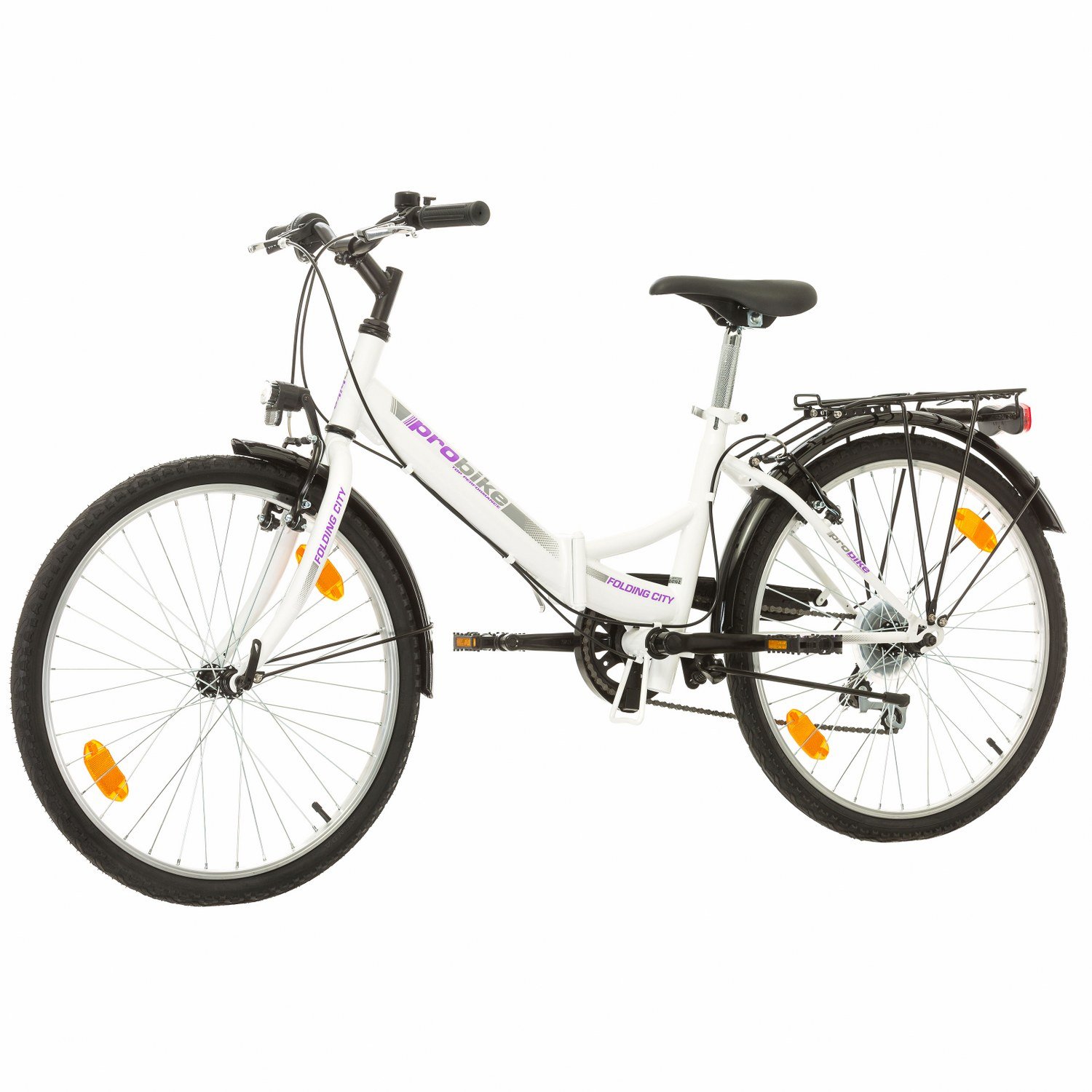 Multibrand, Folding City 24 Lady, 24 Pulgadas, 457 mm, Bicicleta de montaña Plegable, 18 velocidades, para Mujeres, niña, Guardabarros Delantero y Trasero, Lustre Blanco Lilac-Gris