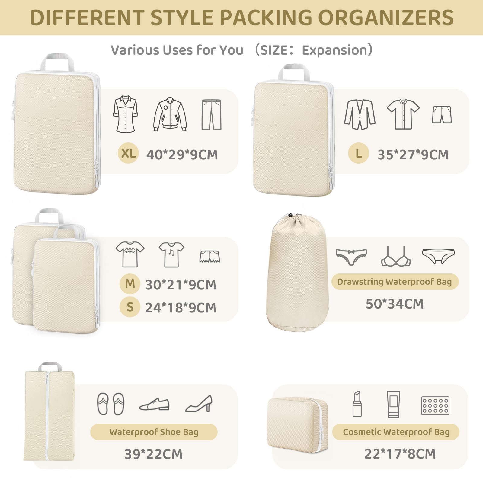 Set Organizer Valigia 7 Pezzi - Sacchetti Compressione Salvaspazio Per Viaggi, Nero - Foto 7