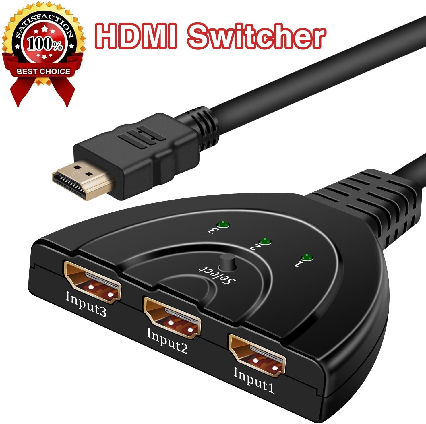 HOSHDA HDMI Switcher 3 Ports 1080P HDMI Switches Selector Gold Plated Connectors HD Hub Switch Connetor for HDTV PC Projector ps3 ps4 Xbox Player etc.