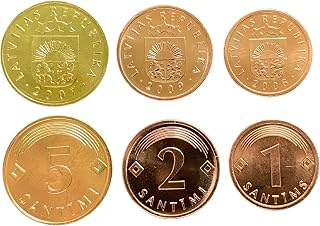 Latvia 3 Coins Set – 1, 2, 5 Santim UNC Bronze & Steel Coins | Historic Pre-Euro Currency | Collectible & Educational World Money
