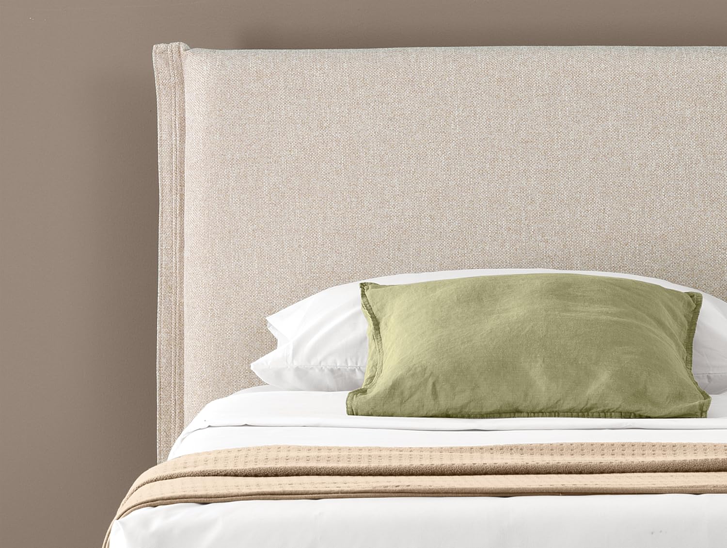 EVERGREENWEB Letto Singolo in doghe in legno con Testata e rivestimento in tessuto Beige | facile da montare |Adatto per materasso cm 90x200 | Letto di Design |Mod. Parigi