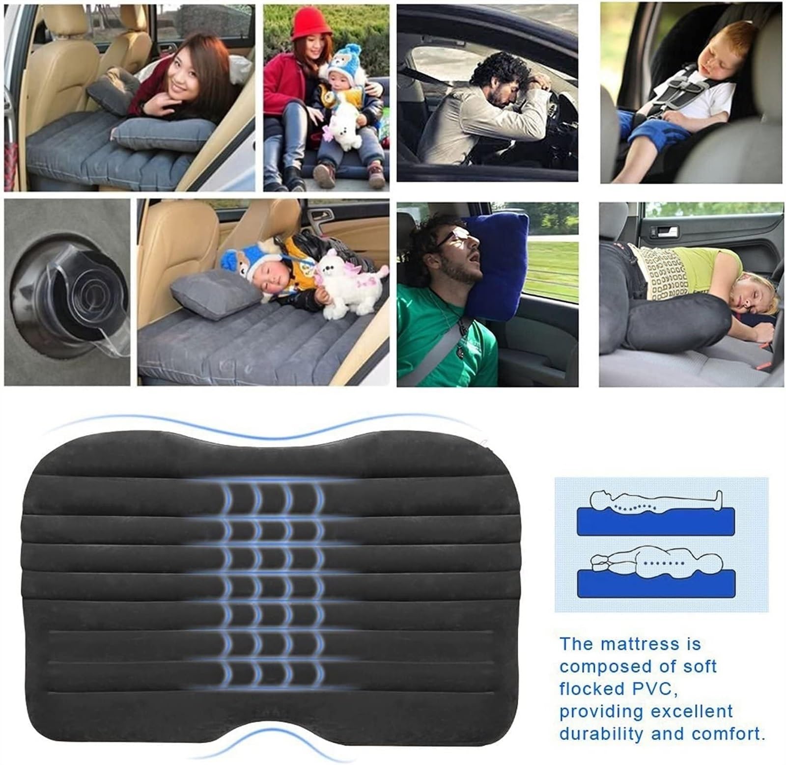 Colchoneta Hinchable Coche Cama De Aire Coche Colchón Aire Inflable Respaldo Cama Asiento SUV Camiones Tamaño Mediano Viajes Al Aire Libre Camping, Almohadilla Dormir Universal Accesorios Coche