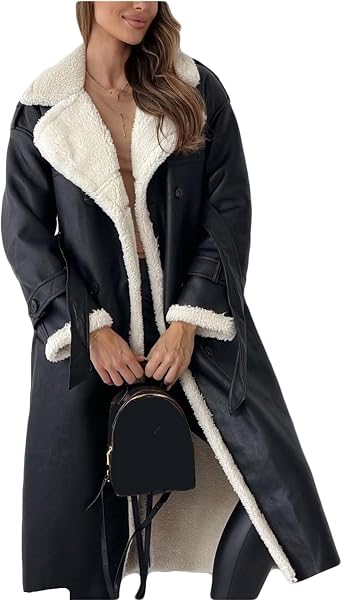 Legou Womens coat stand-up collar lapel coat long section plush