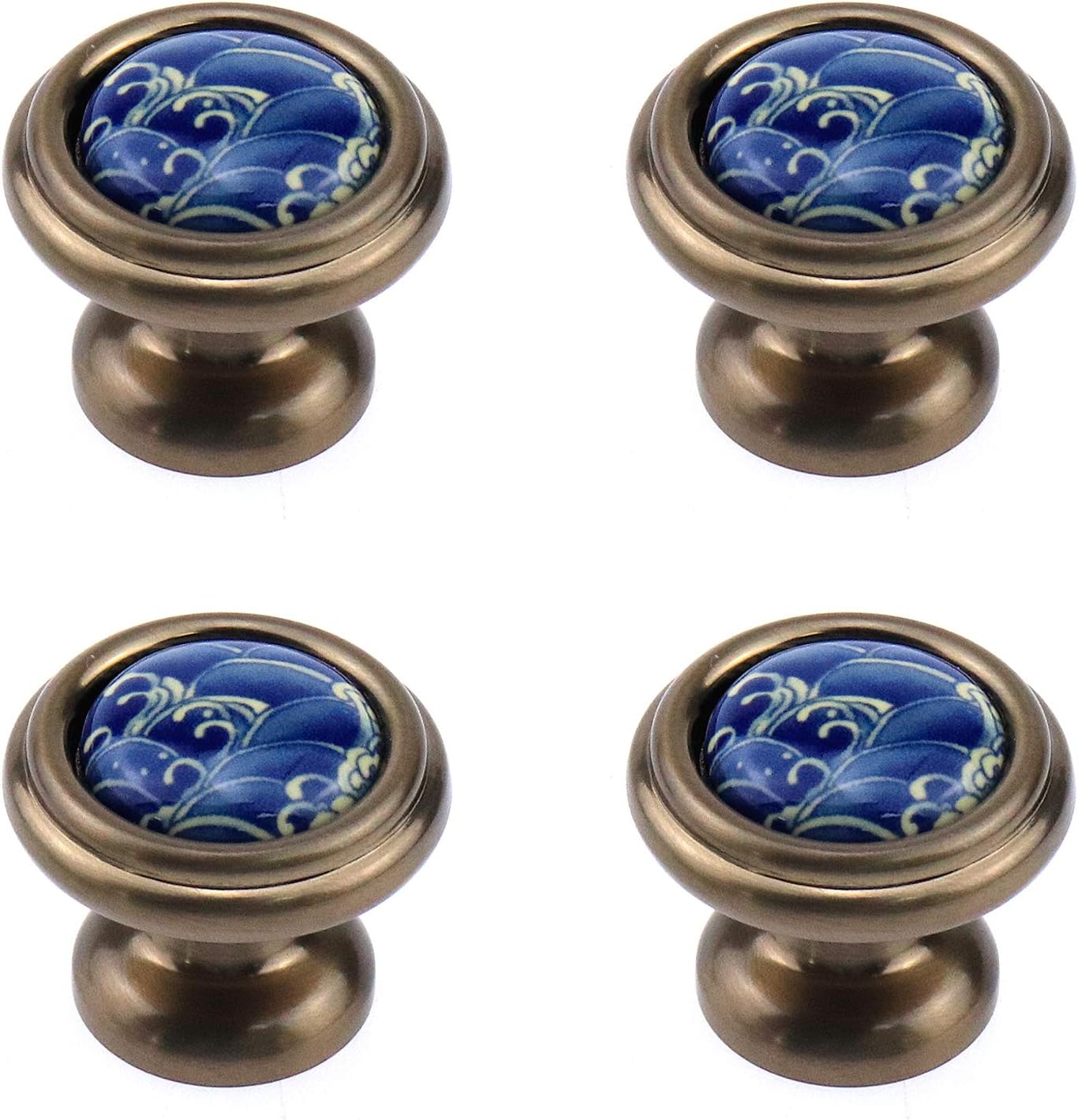 MY MIRONEY 1.26" Diameter Blue Porcelain Knobs Chinese Style Decorative Drawer Pulls Antique Bronze Ceramic Knobs Door knobs Cupboard Pull Handle Pack of 4