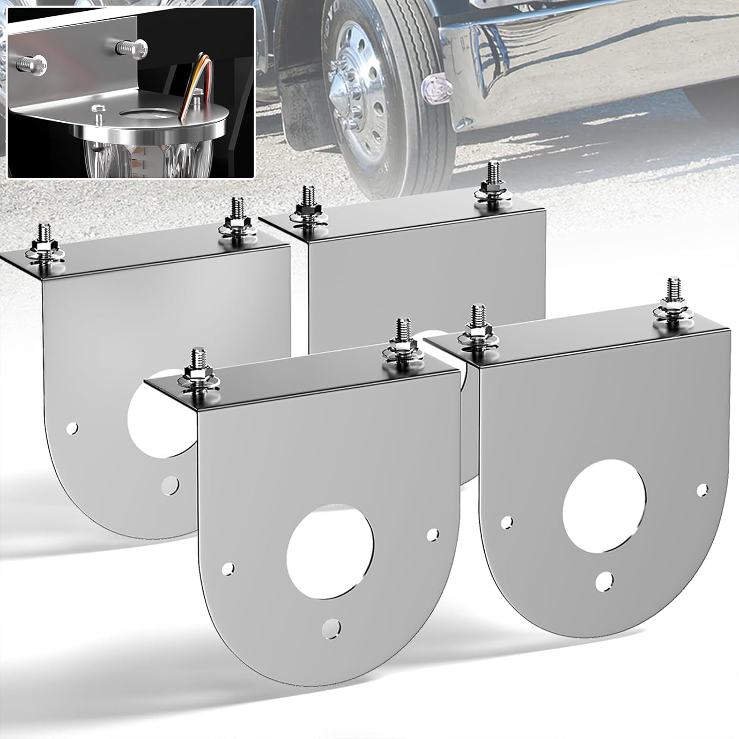 4-Pack L-Shape Watermelon Light Mounting Brackets, 304 Stainless Steel Mirror Polished, Universal LED Marker Light Mount for Semi Truck Trailer Pickup RV Off-Road Vehicle
