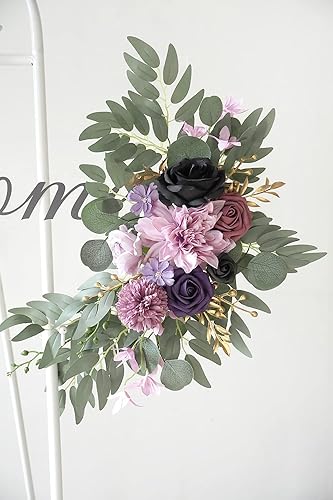 Miniatura 4 de BMQDSM Kit de flores artificiales de arco de boda (paquete de 2) para decoración de boda, ceremonia y recepción (morado)