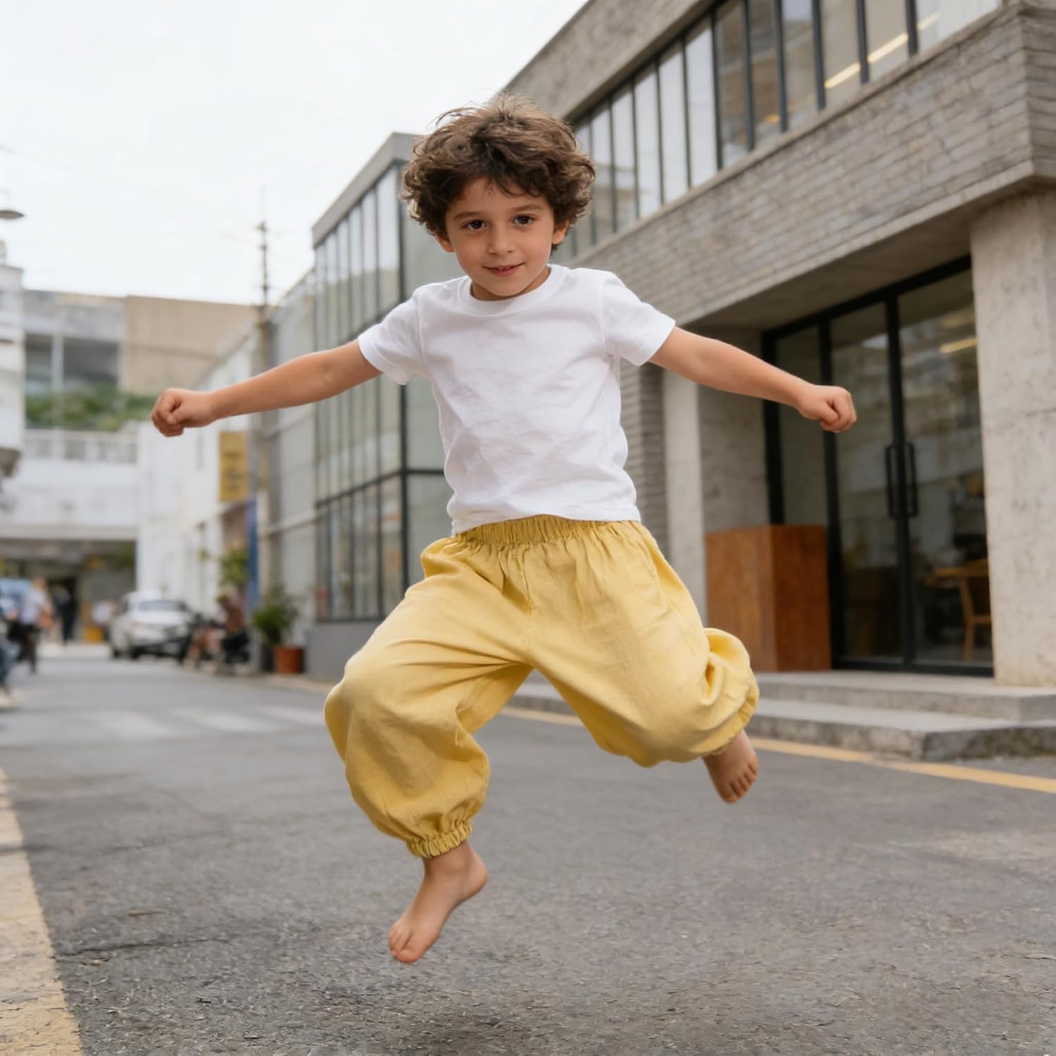 Toddler Boys Girls Linen Pants 2 Pack Kids Wide Leg Harem Pants Cotton Elastics Waist Summer Fall Long Trousers