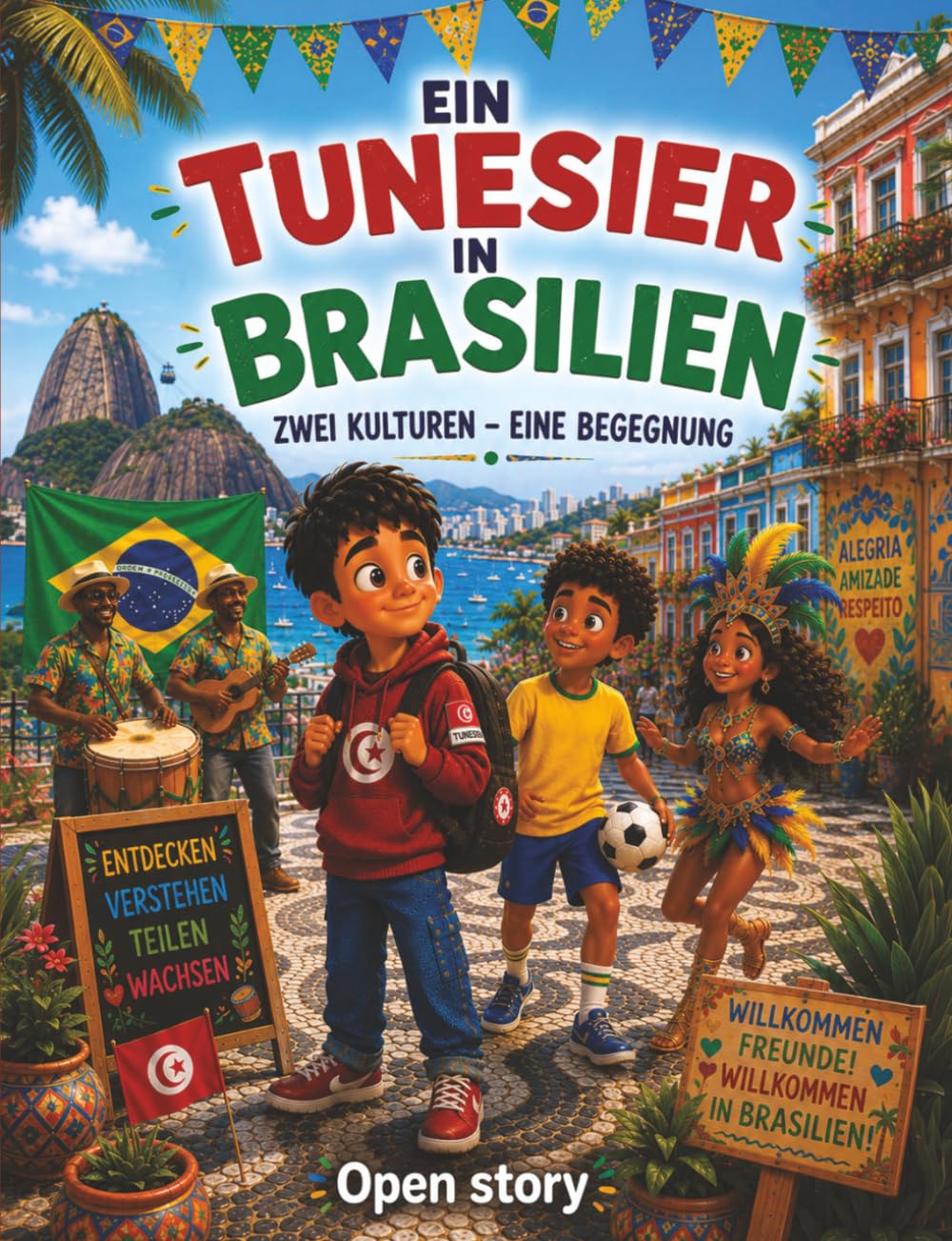 Ein Tunesier in Brasilien: Illustriertes Kinderbuch mit Fragen und Ausmalbildern - Eine herzerwärmende Geschichte über Freundschaft, Musik und kulturellen Austausch zwischen Tunesien und Brasilien