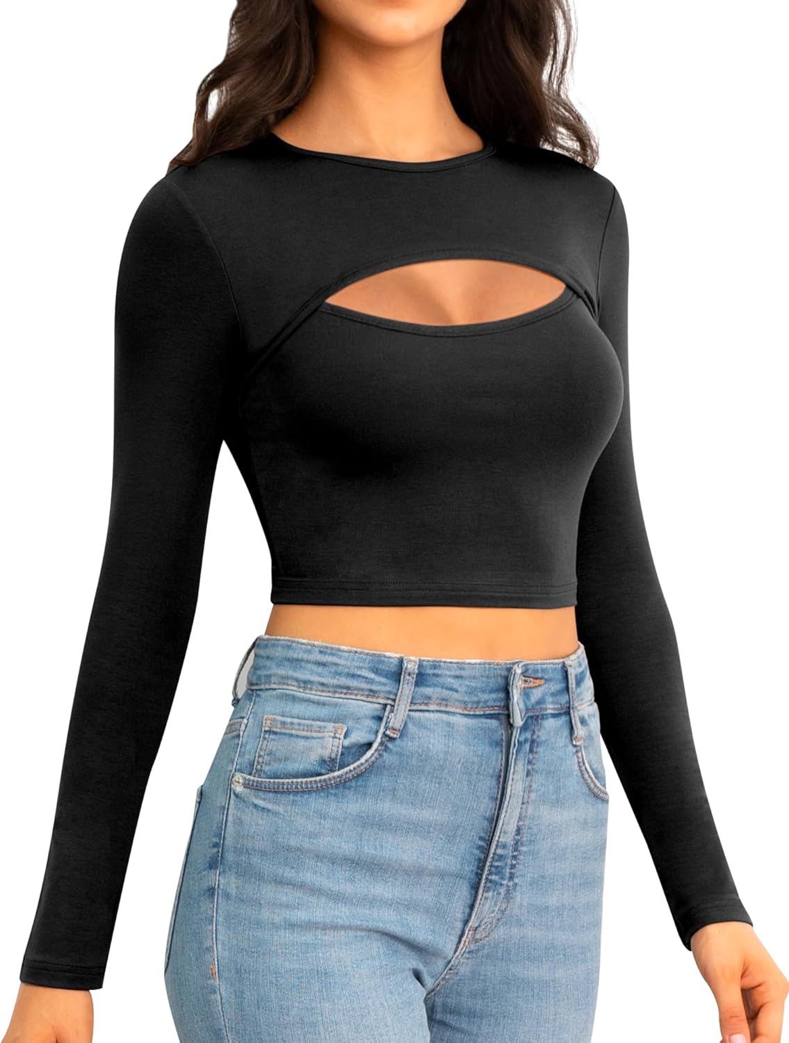 CLOZOZ Cut Out Tops for Women Sexy Crewneck Crop Top Slim Fitted T-Shirts Going Out Tops - Image 2