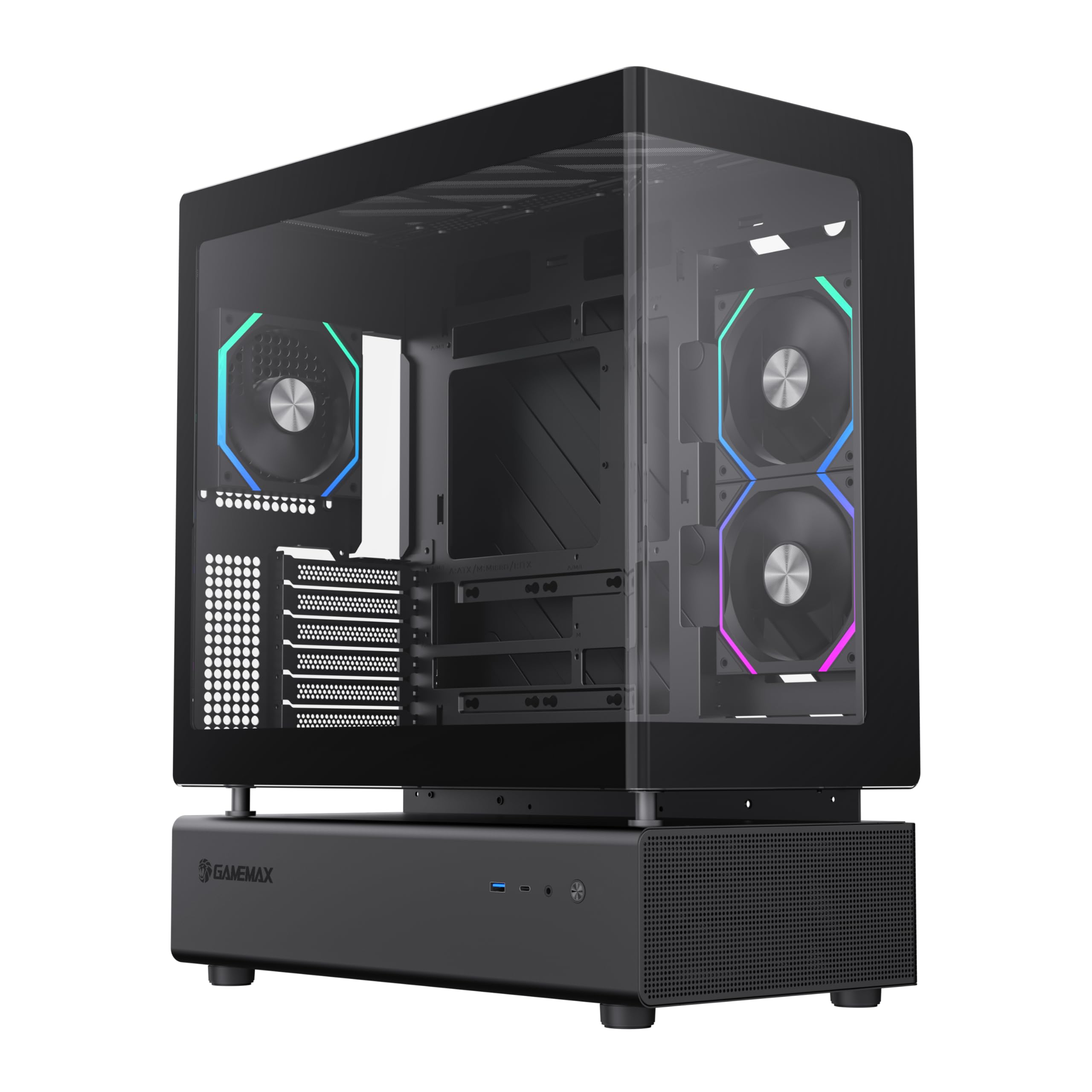 GAMEMAX N80 BK Obudowa Komputerowa ATX Mid-Tower, Verre Panoramique de 270° sur Panneau Avant et Latéral, 6 Ventilateurs ARGB PWM de 120mm Préinstallés, Support BTF et Montage Vertical de GPU