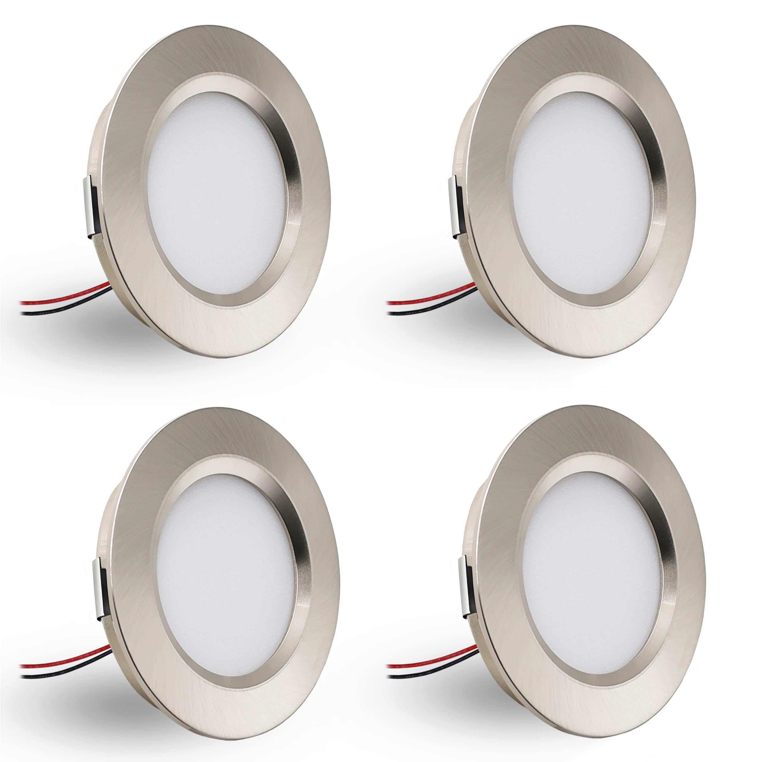 DYKUWEY 4er Set LED Einbaustrahler 12V 3W, einbaustrahler LED flach Bohrloch 55-58mm und 14mm Flache,Led Spot 12V IP44 Dimmbar Deckenspot,Möbeleinbauleuchte Einbauspots (Nickel Kaltweiß 6000k)