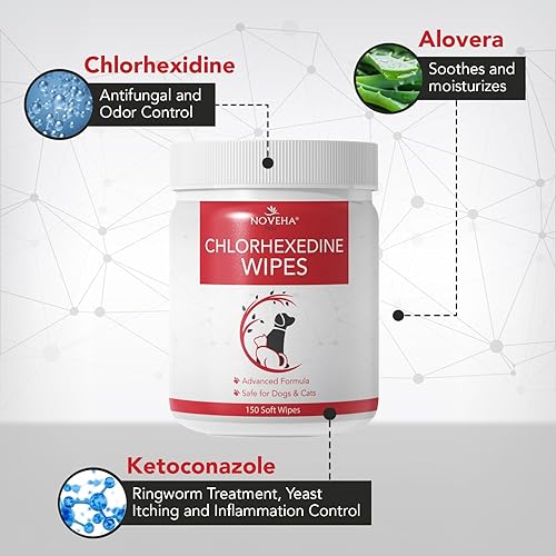 Miniatura 2 de NOVEHA Toallitas para mascotas, toallitas formuladas para mascotas, para pliegues faciales y de dedos, axilas, tamaño de 3 x 2 pulgadas