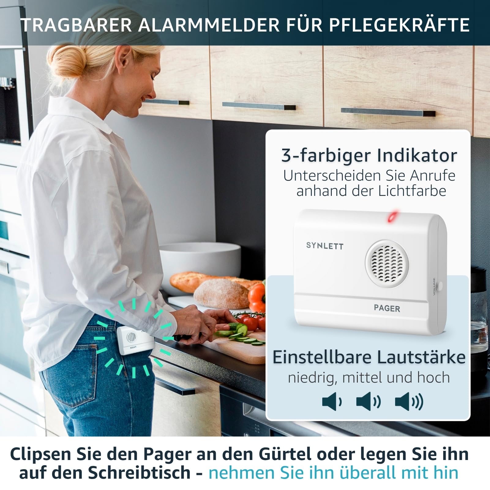 Pflege-Pager mit 2 Rufknöpfen & Bewegungssensor Senioren