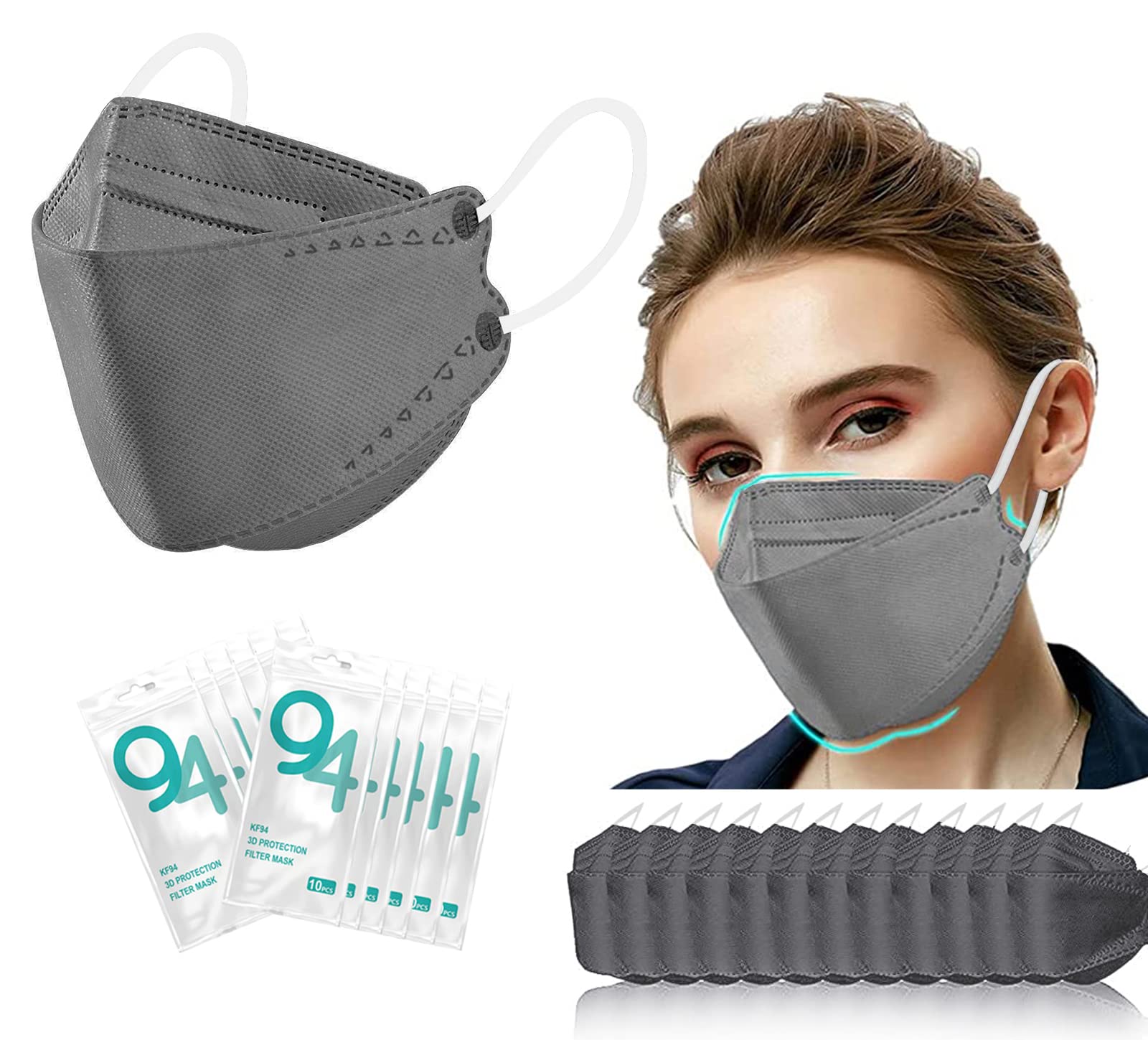 Edith qiKF94 Face Mask 50 PCS, 4 Layer Disposable Face Masks, Grey Masks