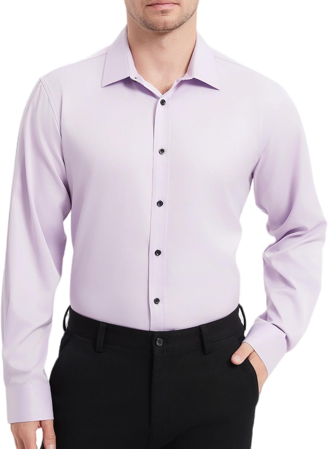 Men's Dress Shirts for Business Casual - Long Sleeve Button Down Shirts (Black Button) - Image 2