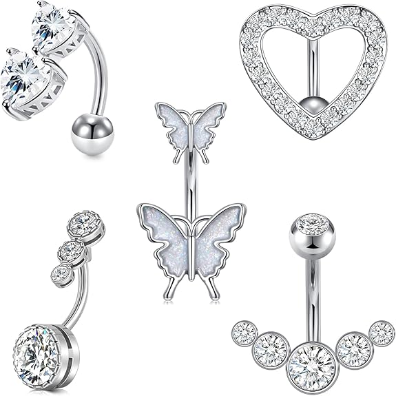 6 Pièces Anneaux De Nombril En Acier Inoxydable De 14G Pour Femmes