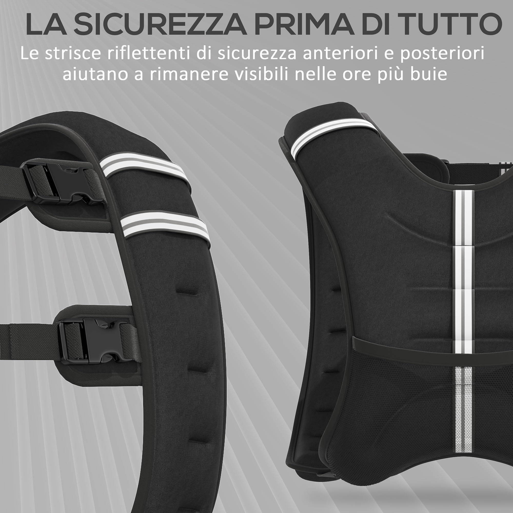 HOMCOM Gilet Zavorrato 5/8/10 kg Traspirante con Tasca Portaoggetti e Spallacci, Gilet con Pesi in Tessuto Oxford, Metallo e Sabbia