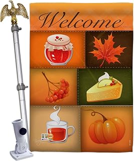 Scents of Harvest House Flag Eagle Set Falltime Autumn Scarecrow Pumkins Sunflower Leaves Season Autumntime Gathering Small Decorative Gift Yard Banner Made In USA 28 X 40