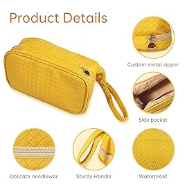 Abiudeng Large Makeup Bag for Women,Travel Makeup Organizer with Brush Holder, Dopp Kit Essentials,Waterproof Lozenge Cosmetic Bag for Traveling,Multi Compartment,Cute,Spacious Capacity-yellow