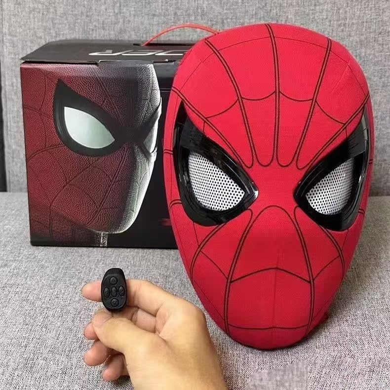 BOBOBN Spider Hero Mask Remote Control Movable Mechanical Eyes, Realistic Spider Super Hero Full Mask Moving Lenses Cosplay, Wearable Movie Prop Mask Great Gift for Man and Kids