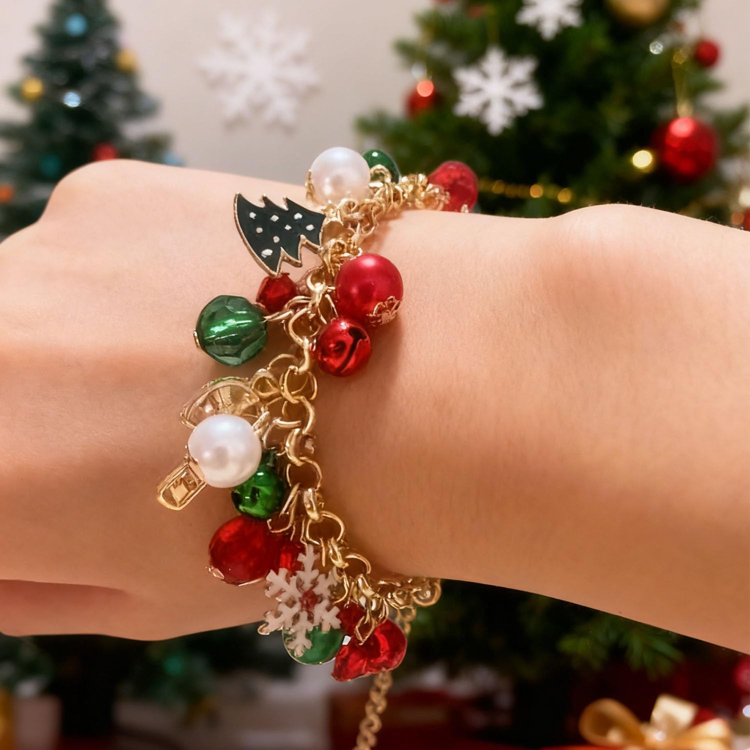 Gold Christmas Bracelet Snowflake Candy Cane Jingle Bell Bracelet christmas Tree Charm Bracelets for Women Xmas Jewelry Gift - Image 2