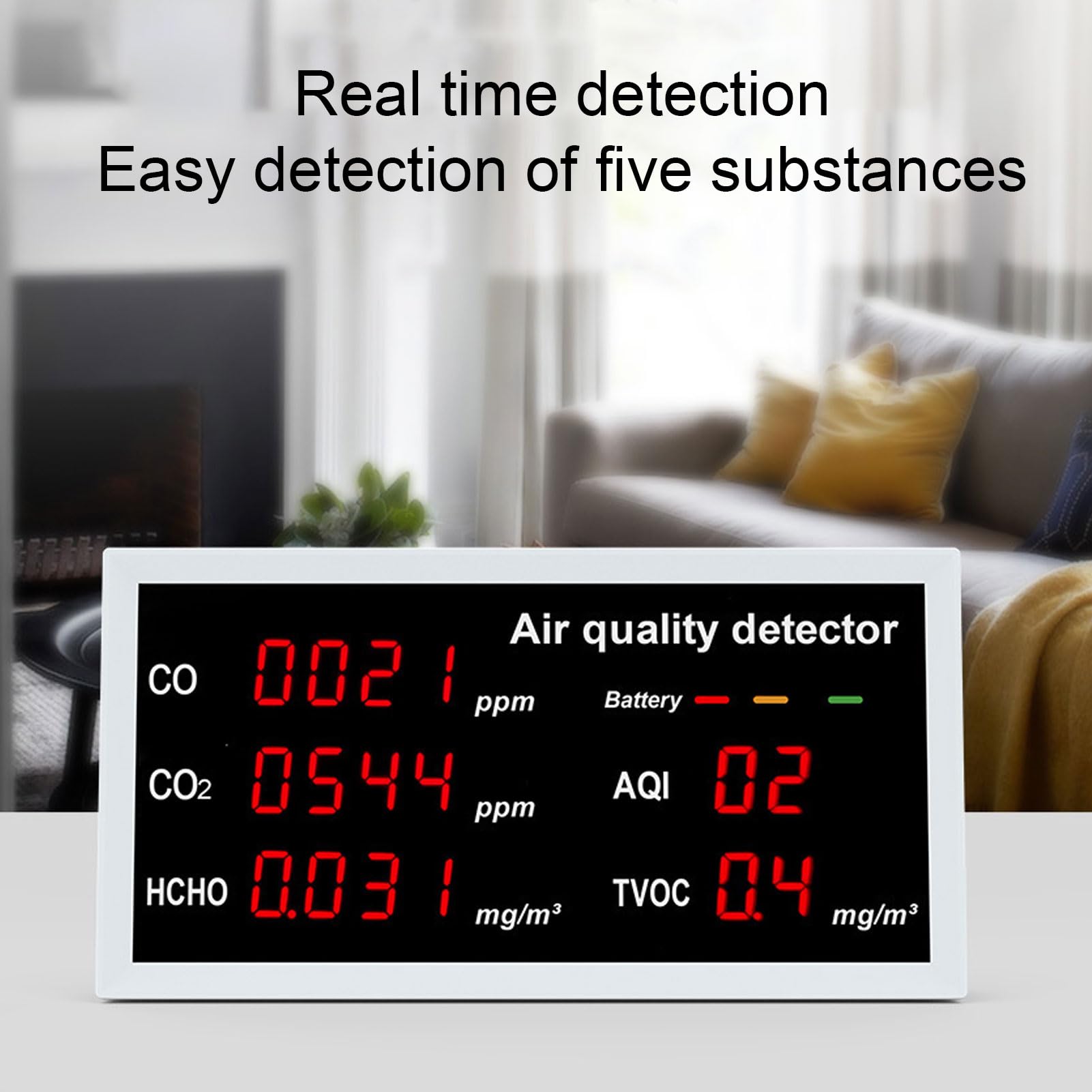 5 in 1 Air Quality Detector, Portable Real Time Display Multifunctional Air Quality Tester for Home, Office, Outdoor Use
