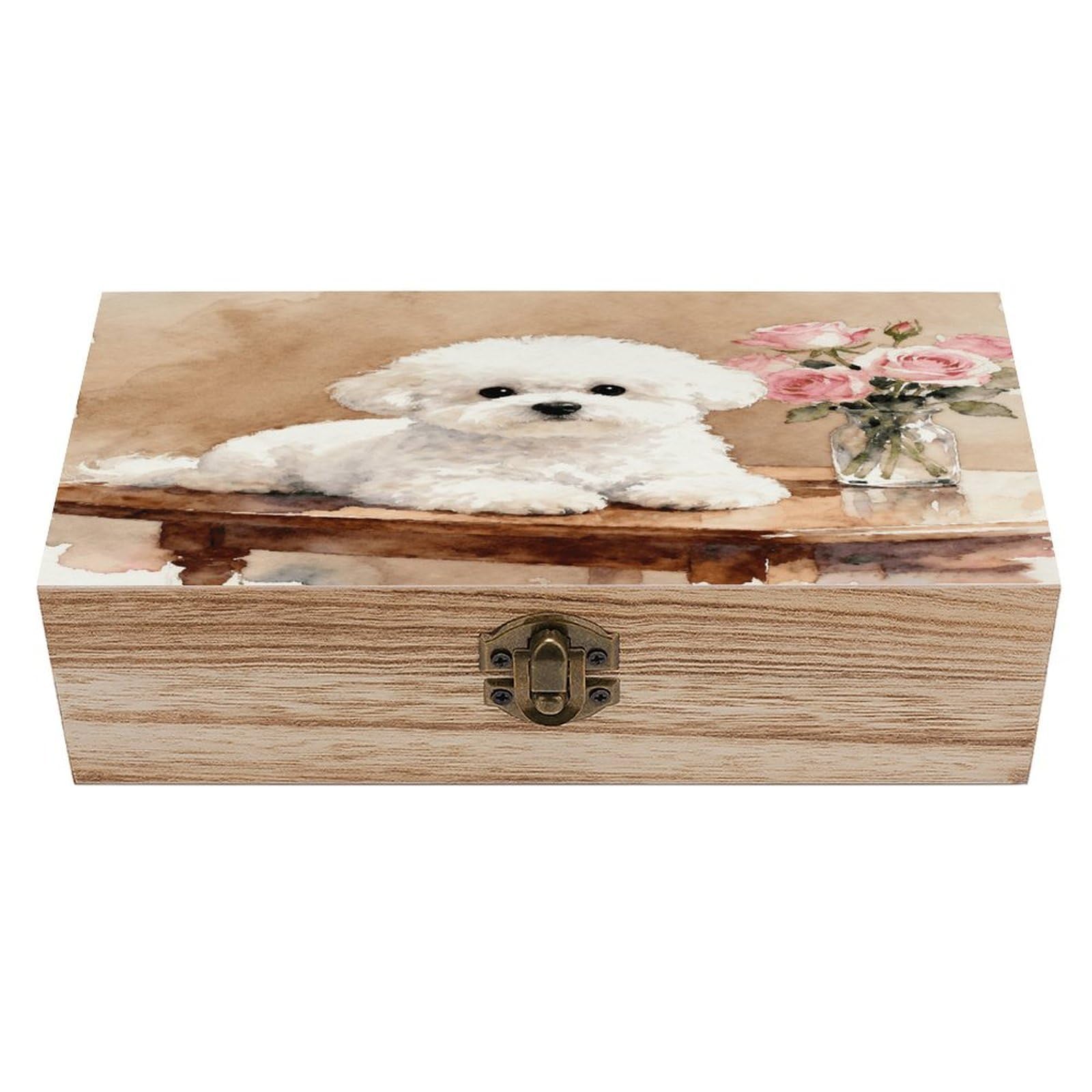 VstaDank Puppy Dog Wooden Storage Box with Hinged Lid Natural Wooden Box Beautifully Keepsake Boxes Vintage Wood Boxes Jewelry Organizer Trinket Storage Chest Unique Gift